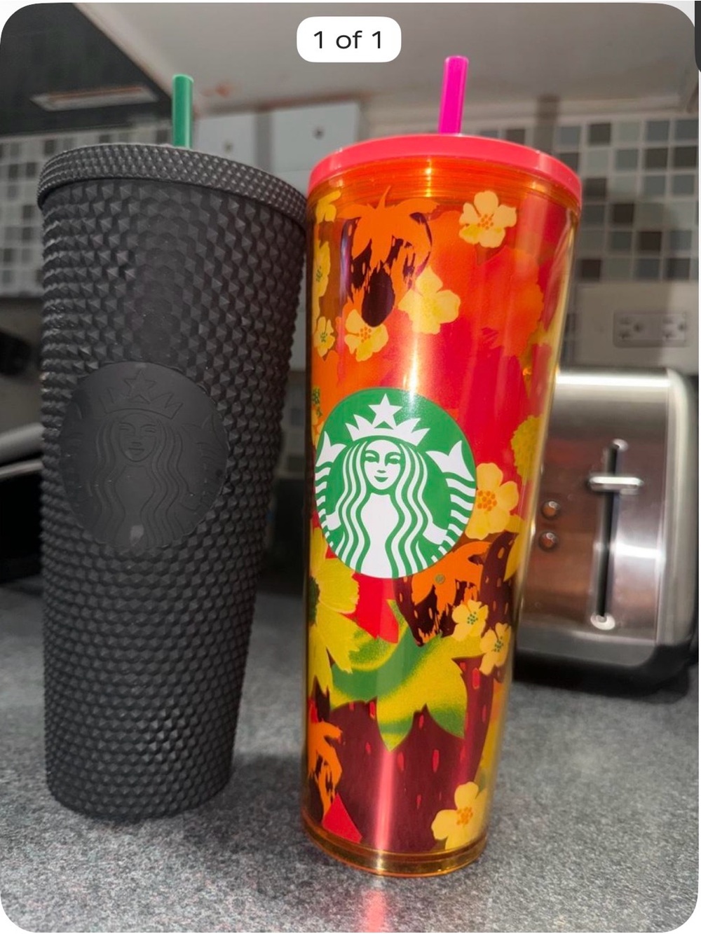 Starbucks Multi-Color Floral Stainless Tumbler with Pink Straw